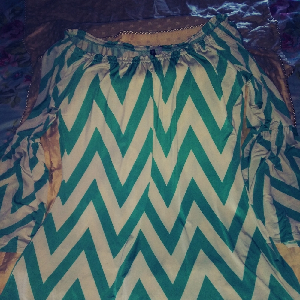Women's dress size medium. Mint Green and White zig zag pattern. Knee length